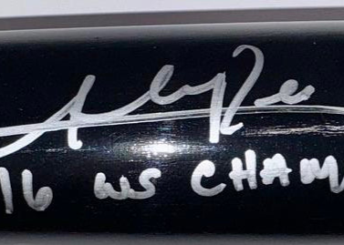 Addison Russell Autographed Black Rawlings Bat w/ 2016 WS Champs Inscription Schwartz COA